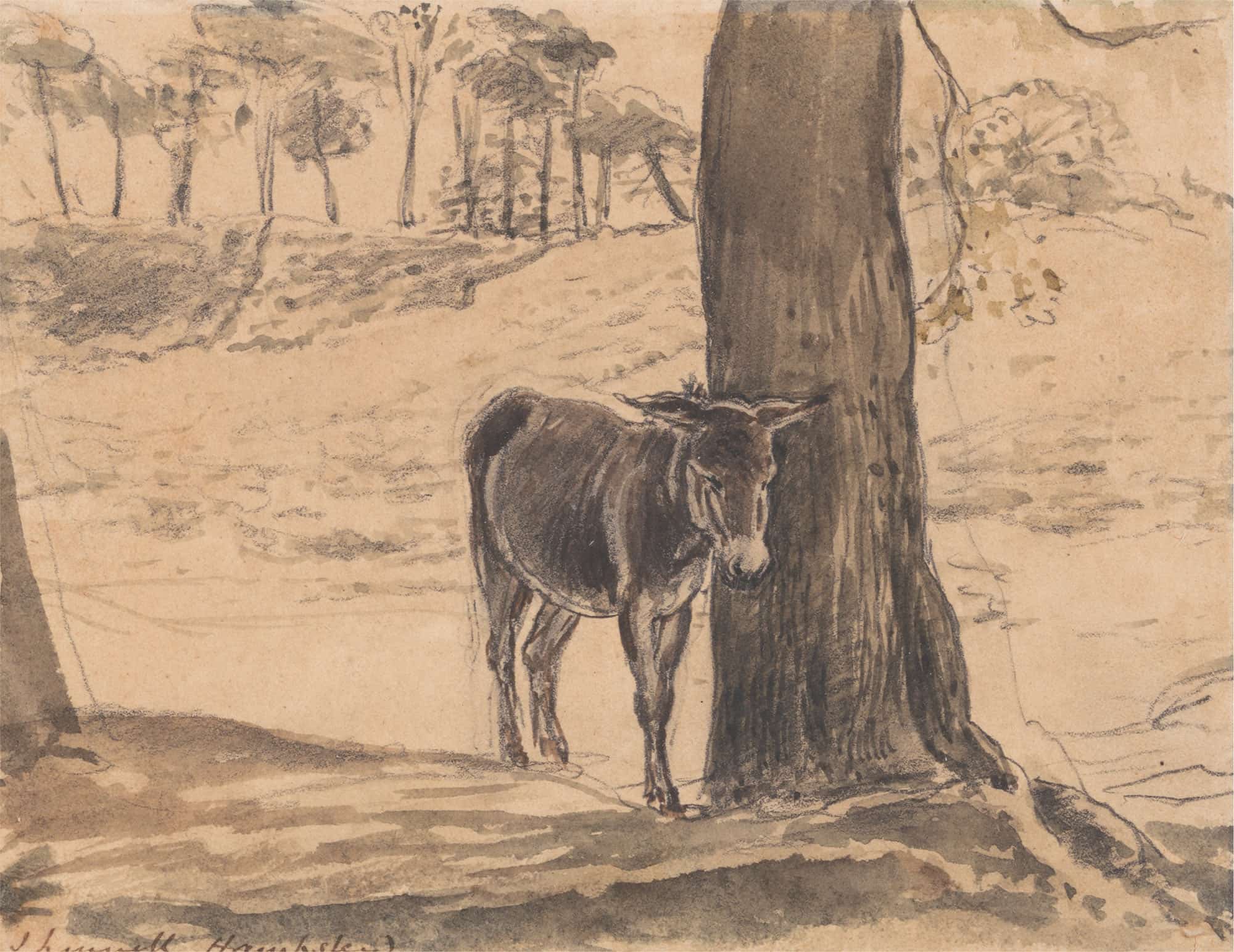 Donkey Beside A Tree Hampstead by John Linnell