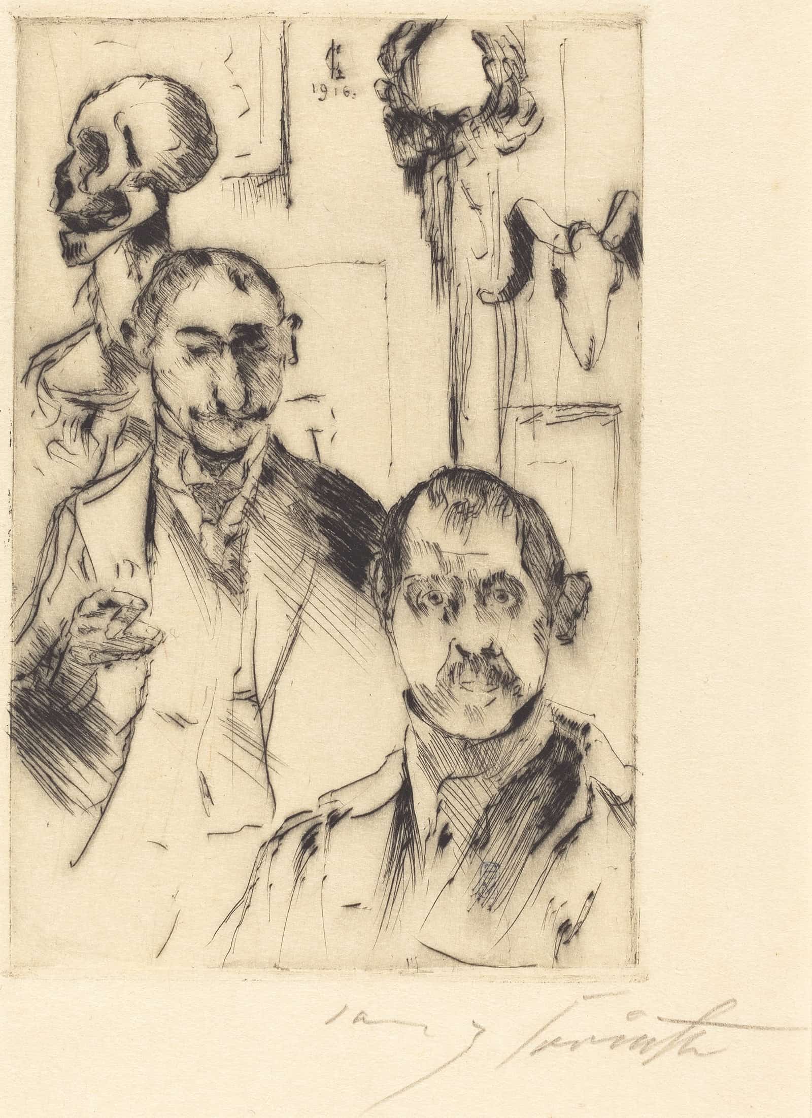 Double Portrait With Skeleton Doppelbildnis Mit Skelett by Lovis Corinth