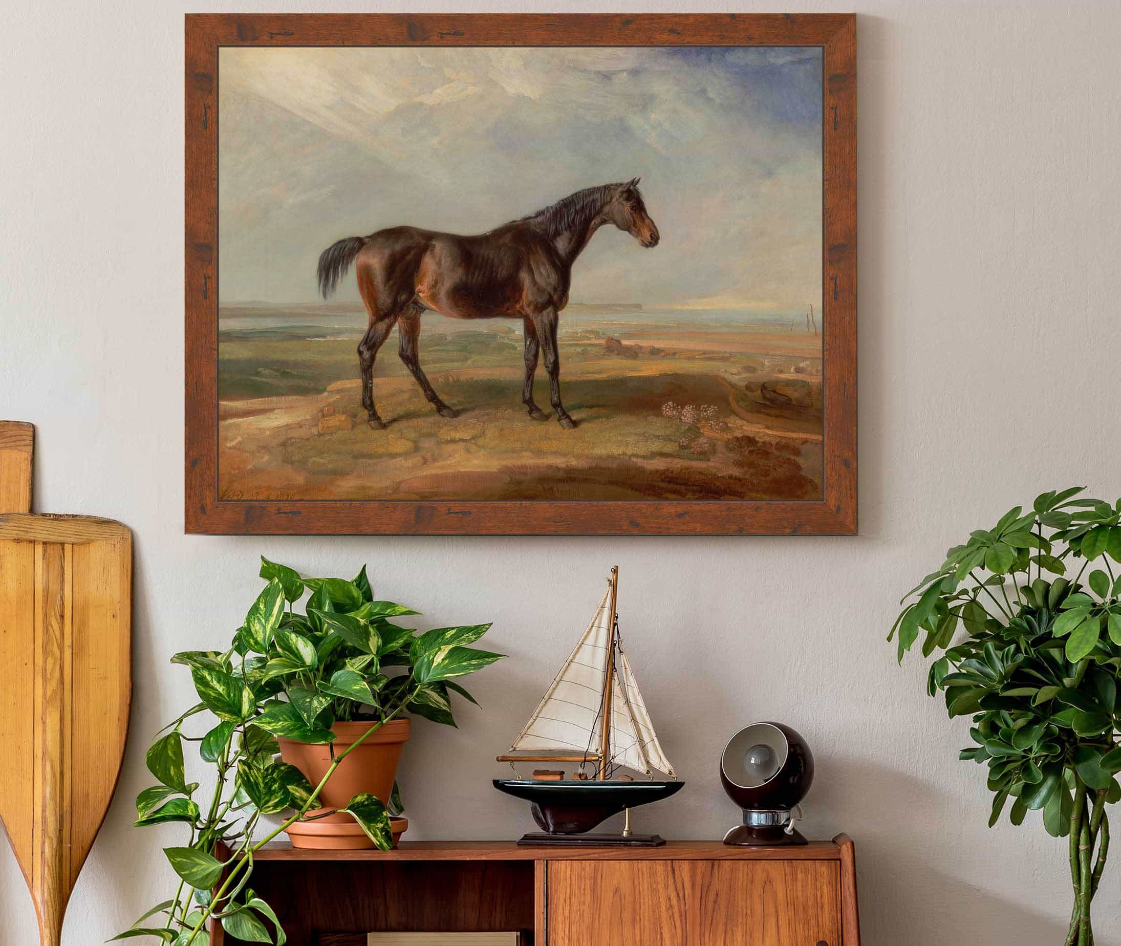 Dr Syntax A Bay Racehorse Standing In A Coastal Landscape An Estuary Beyond by James Ward