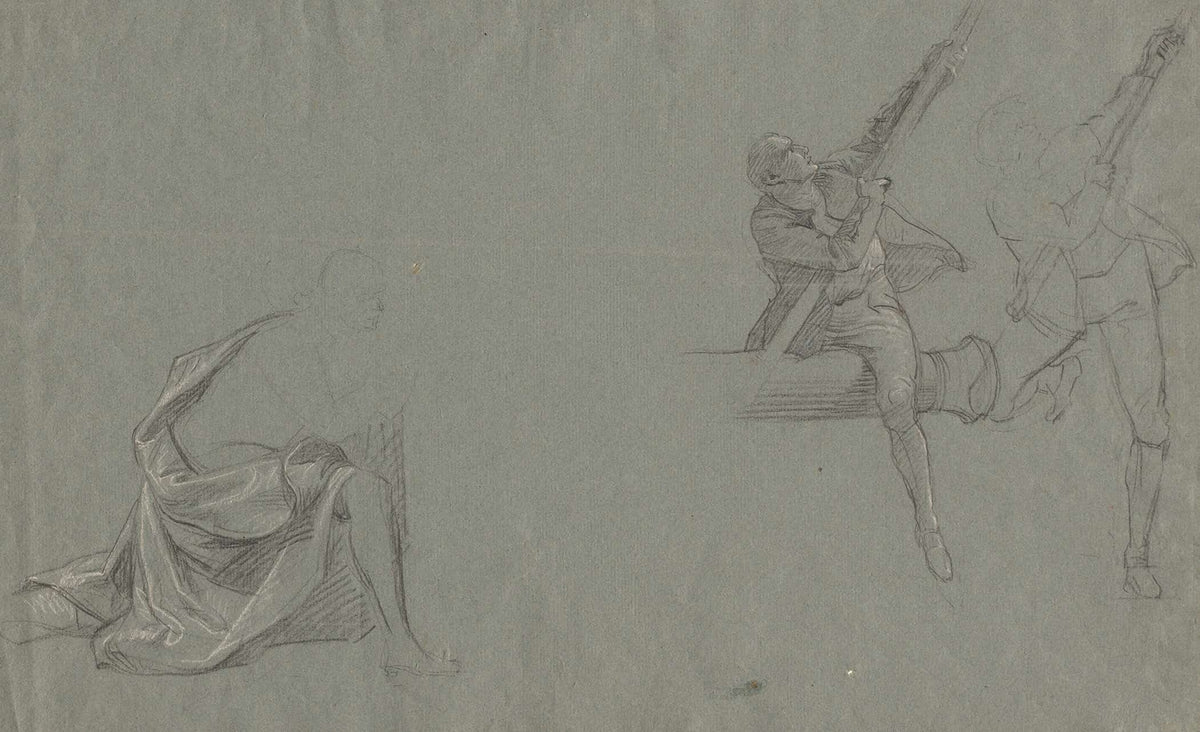 Drapery Study Two Figures Pulling A Pole by John Singleton Copley