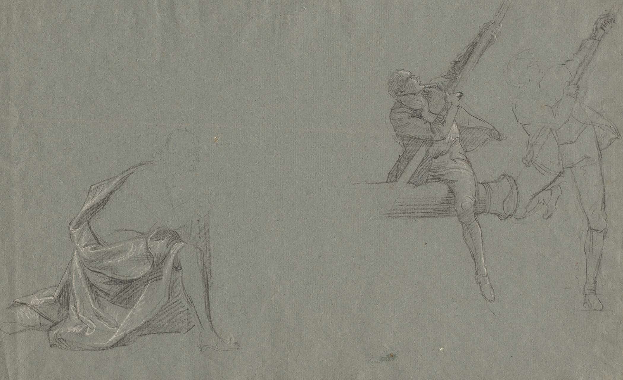 Drapery Study Two Figures Pulling A Pole by John Singleton Copley