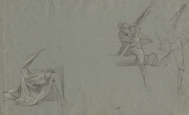 Drapery Study Two Figures Pulling A Pole by John Singleton Copley
