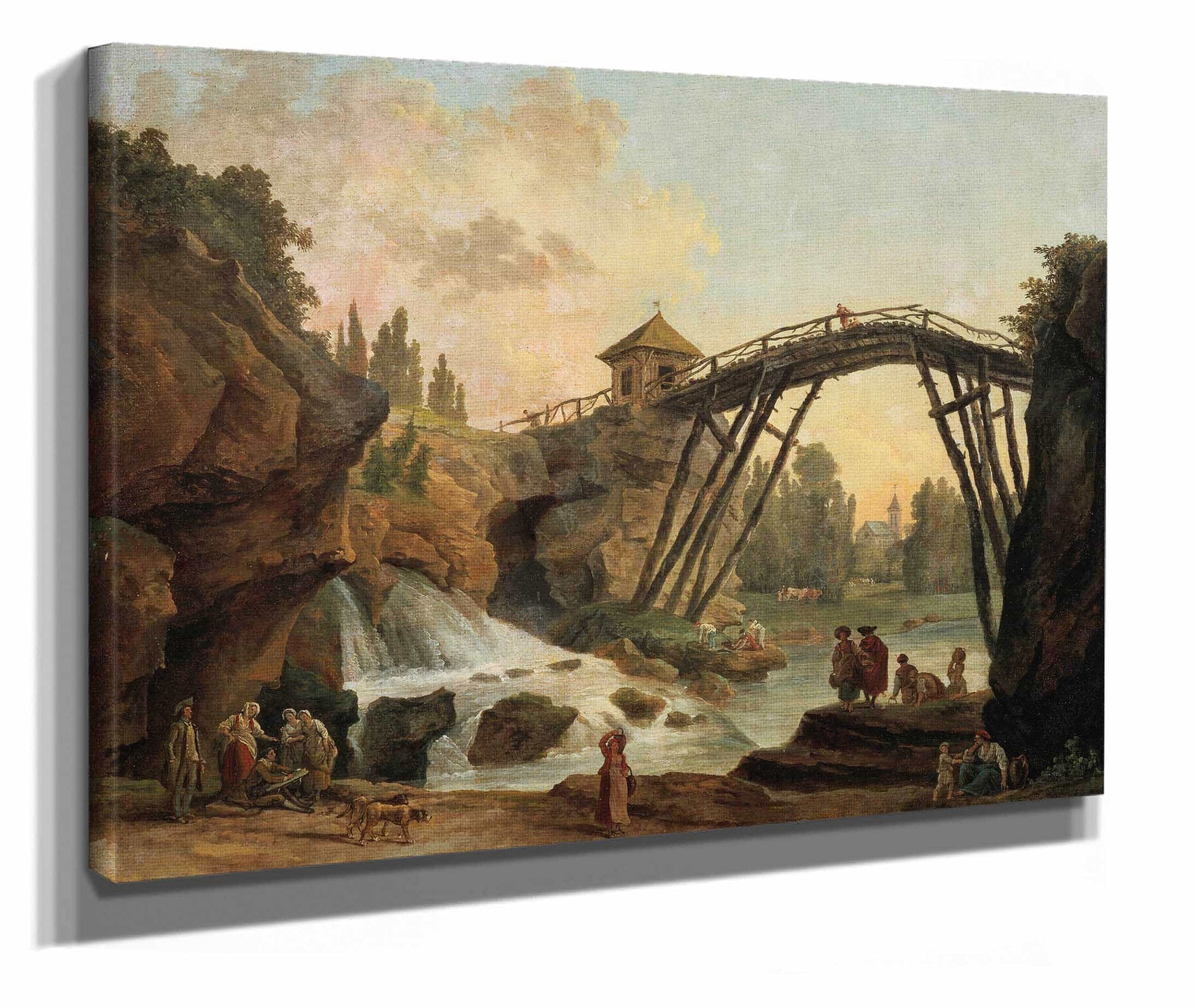Draughtsman Drawing The Wooden Bridge In The Park Of Mereville by Hubert Robert