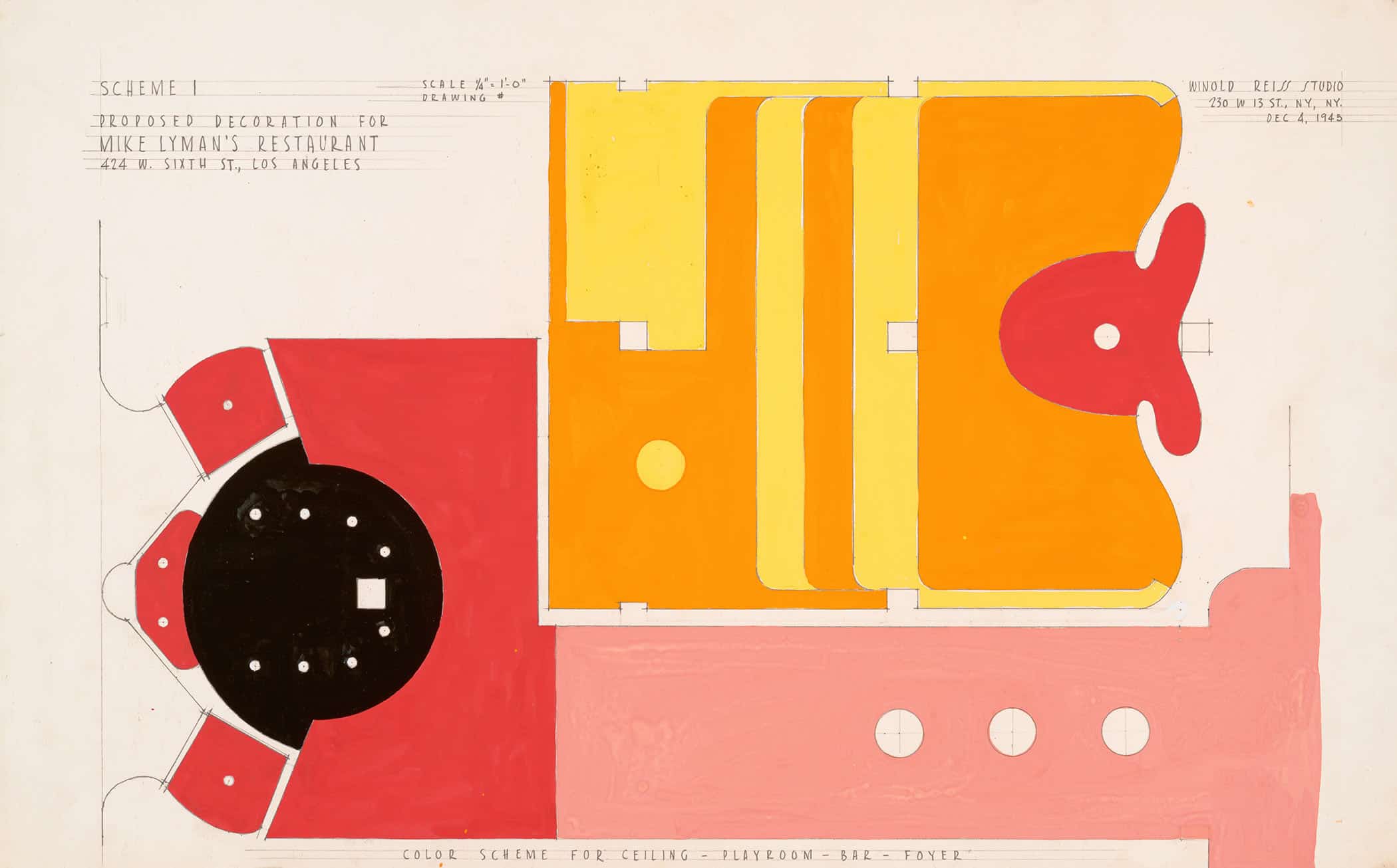 Drawings For Proposed Decorations Of Mike Lymans Restaurant W Sixth St Los Angeles Ca Color Scheme For Ceiling Playroom Bar Foyer by Winold Reiss