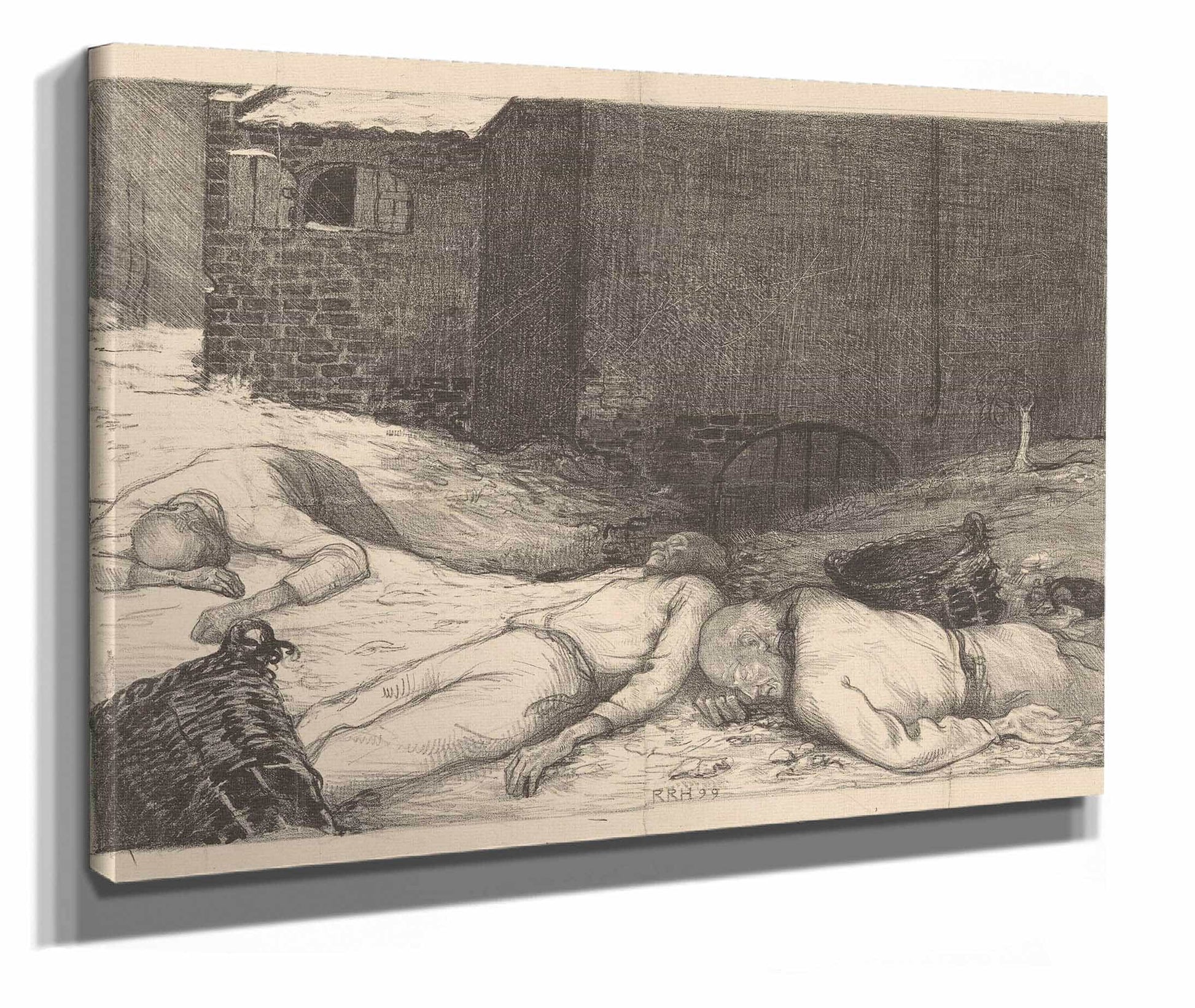 Drie Liggende Dode Mannen Bij Een Gebouw by Richard Nicolaus Roland Holst