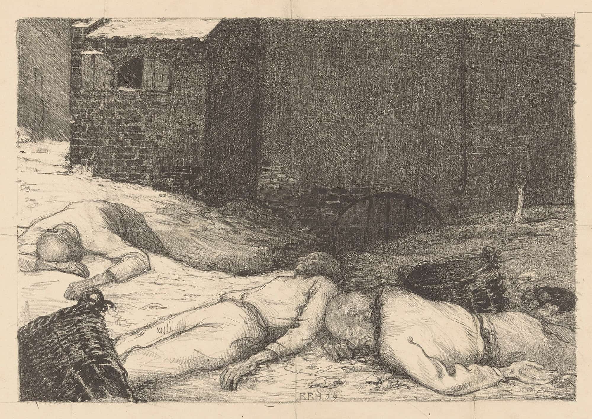 Drie Liggende Dode Mannen Bij Een Gebouw by Richard Nicolaus Roland Holst