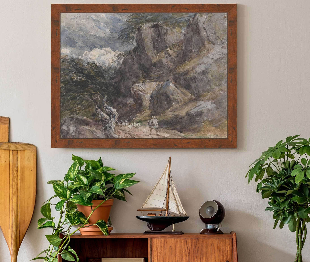 Driving Sheep In A Rocky Landscape by David Cox