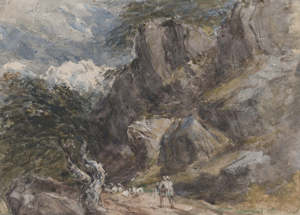 Driving Sheep In A Rocky Landscape by David Cox