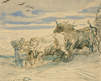 Drover With Oxen Pulling A Cart by Theodore Chasseriau