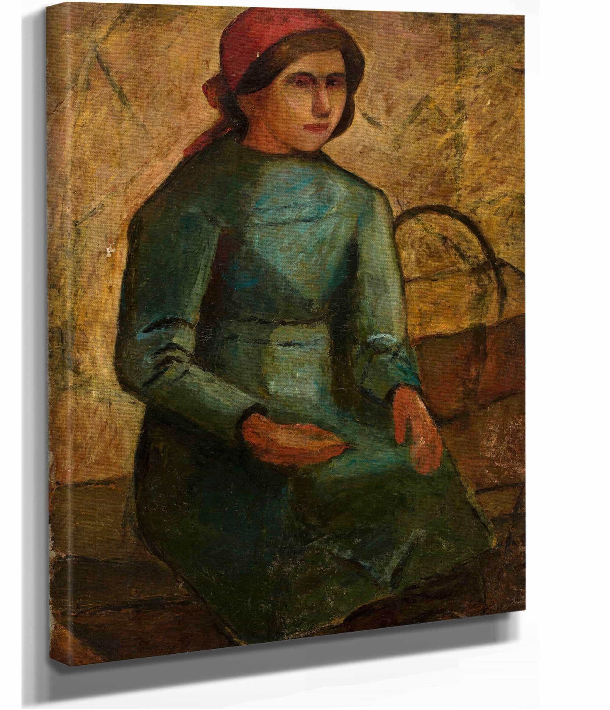 Dziewczyna W Zielonej Sukni Z Koszykiem by Tadeusz Makowski