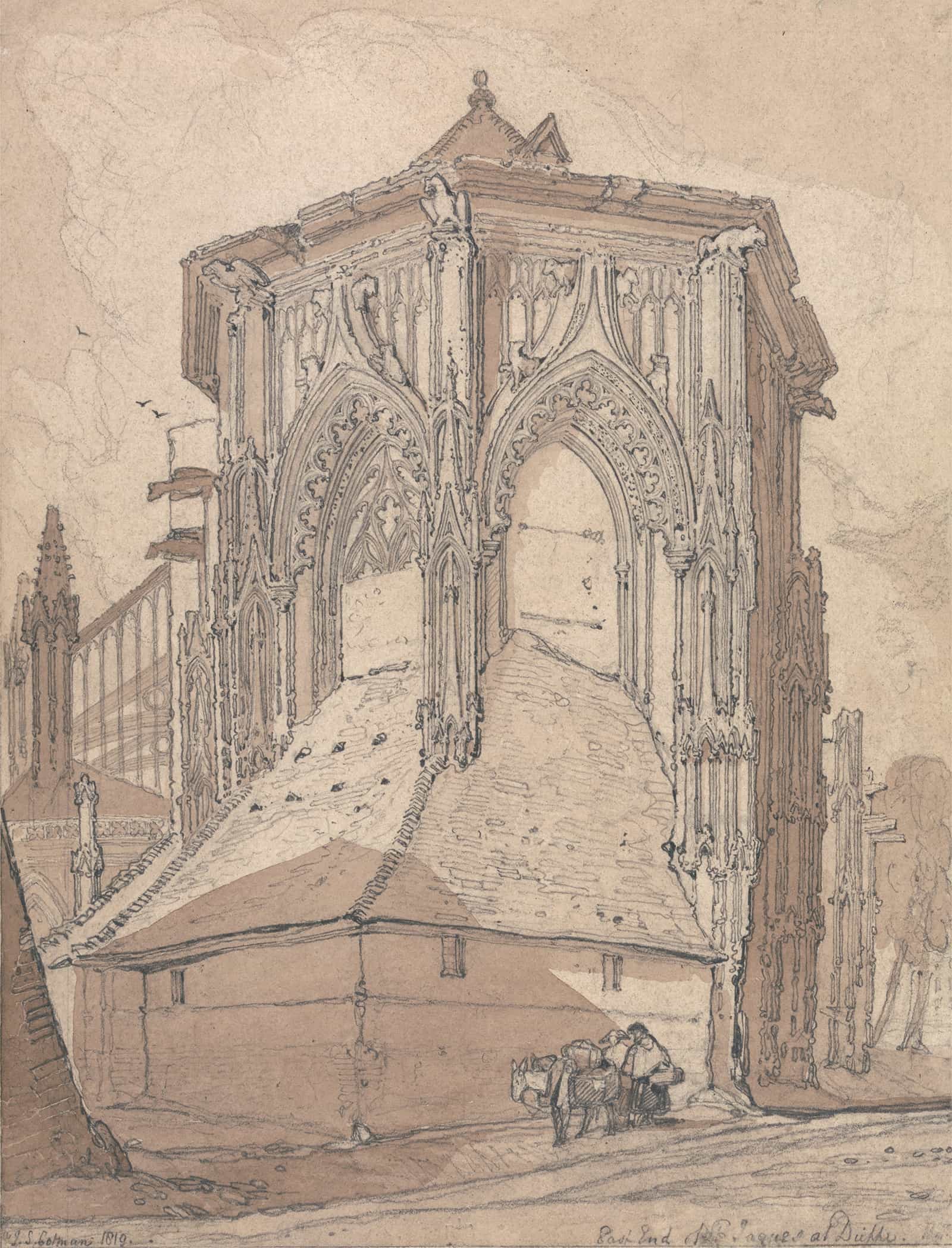 East End Of Saint Jacques At Dieppe Normandy by John Sell Cotman