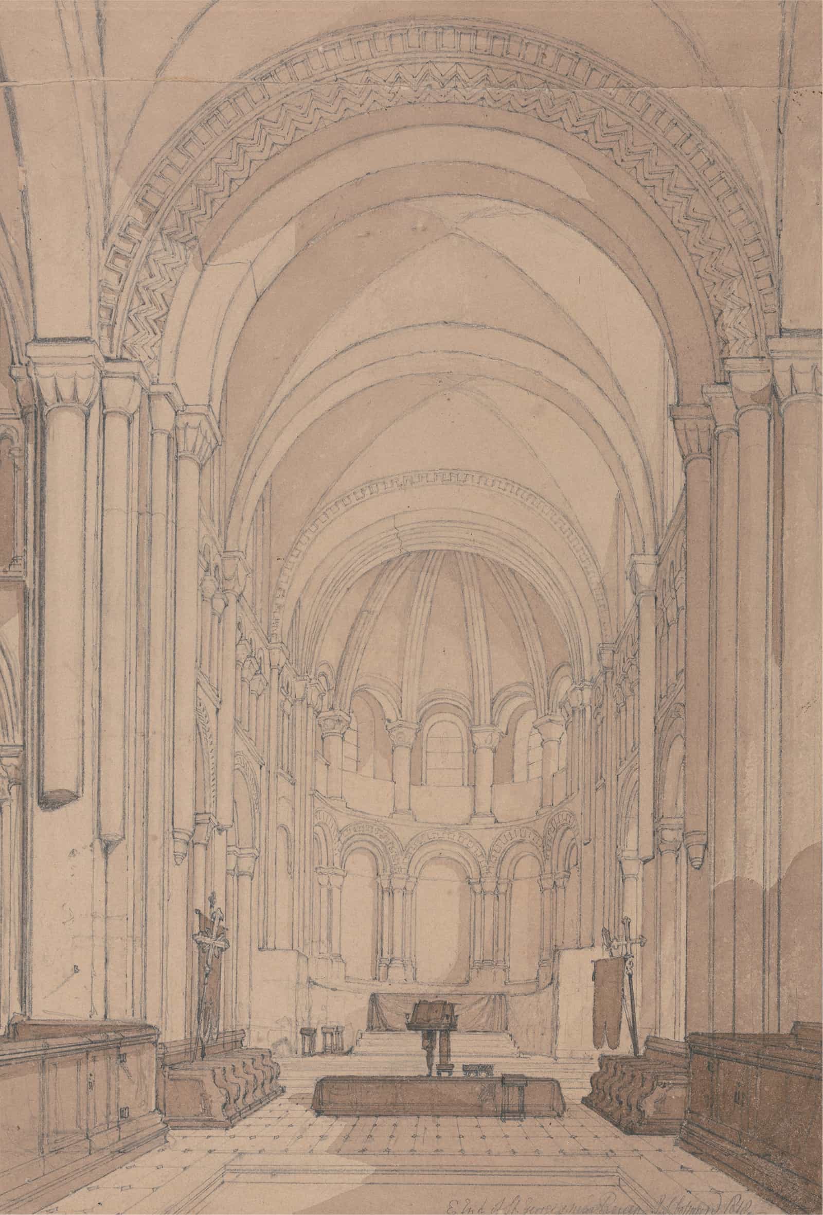 East End Of The Abbey Church Of Saint Georges De Bocherville Near Rouen Normandy by John Sell Cotman