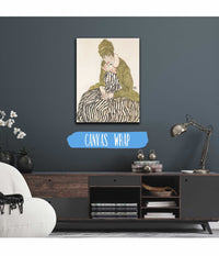 Edith With Striped Dress Sitting by Egon Schiele