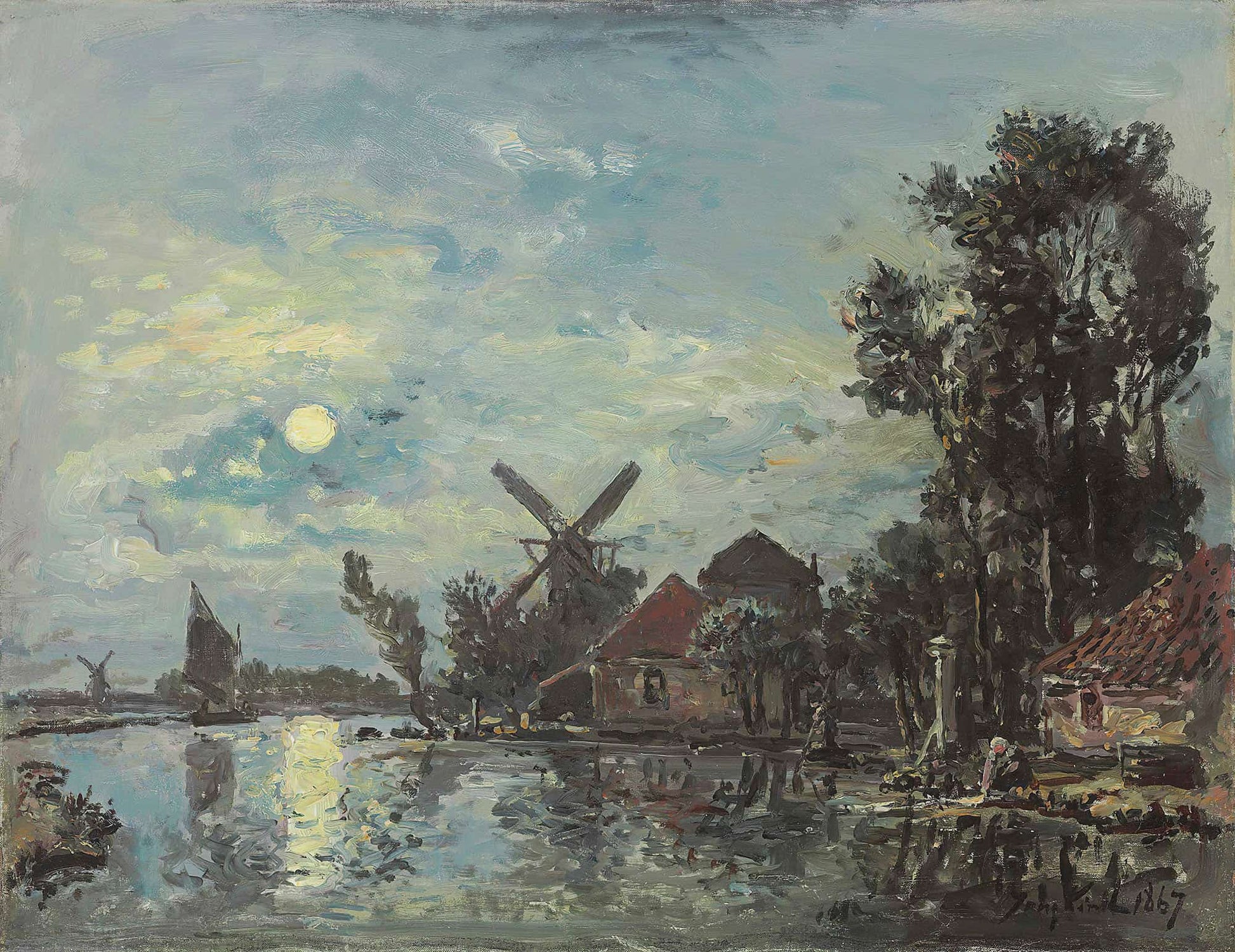 Effet De Lune Sur Lestuaire Hollande by Johan Barthold Jongkind