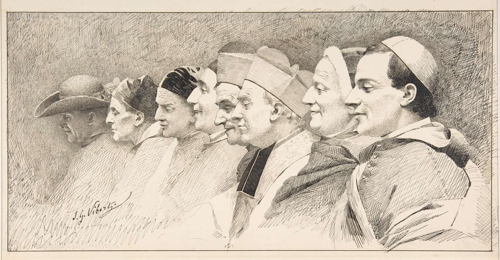 Eight Heads Of Ecclesiastics by Jehan Georges Vibert
