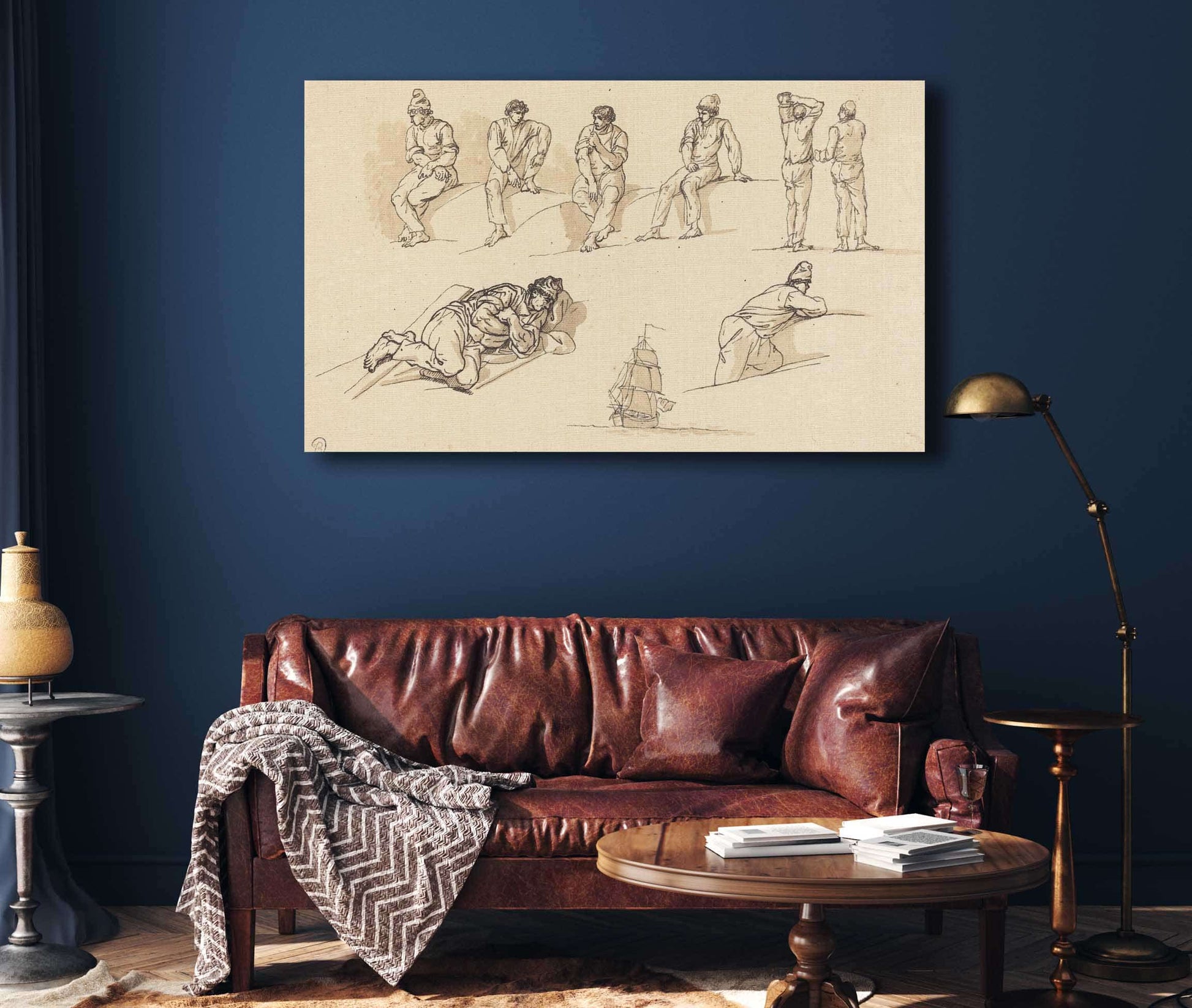 Eight Studies Of Figures And A Ship At Sea by Claude Joseph Vernet