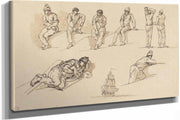 Eight Studies Of Figures And A Ship At Sea by Claude Joseph Vernet