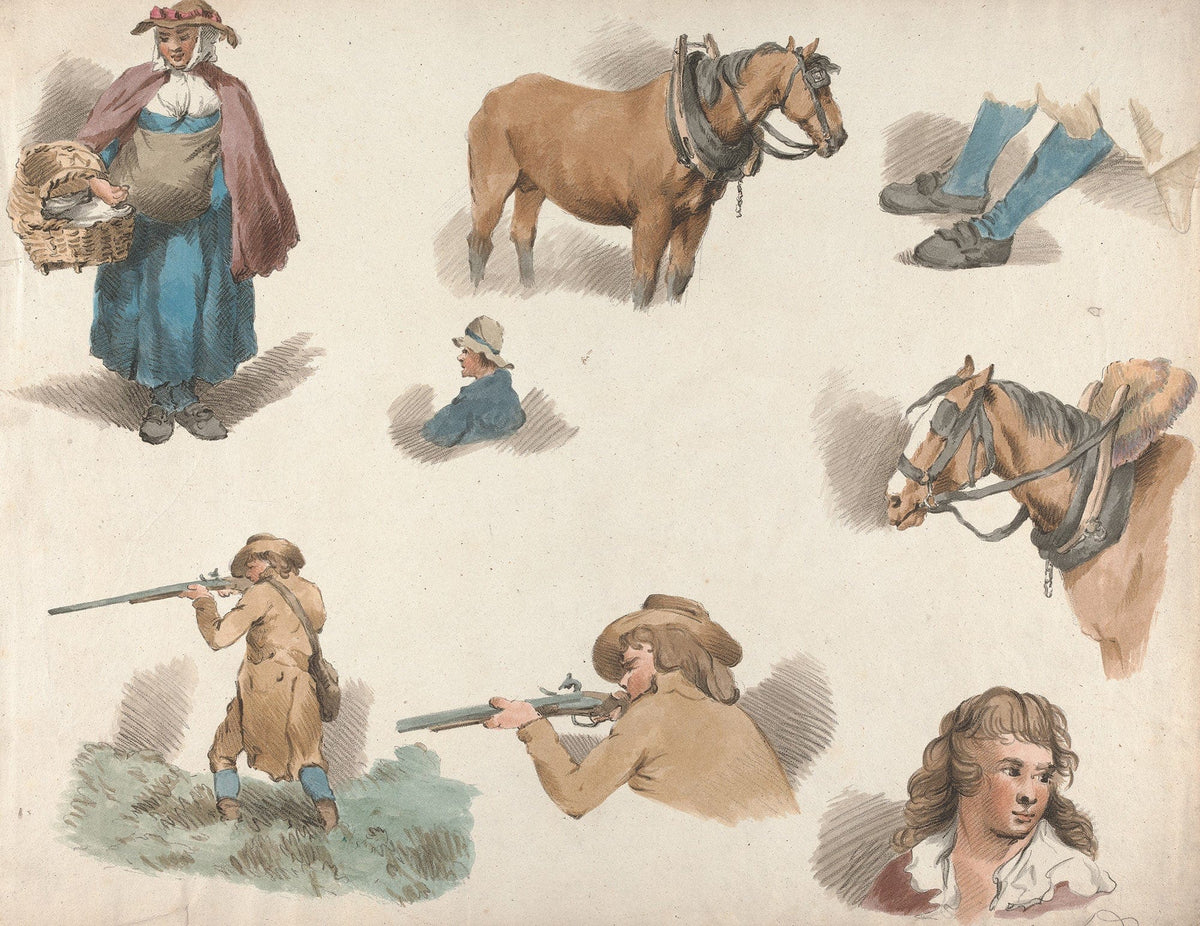 Eight Studies Woman With Basket Blinkered Cart Horse Etc by George Morland