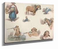 Eight Studies Woman With Basket Blinkered Cart Horse Etc by George Morland