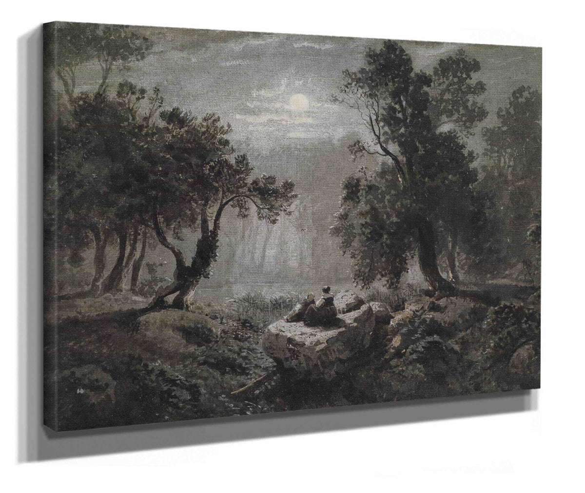 Eine Romantische Waldlandschaft Im Mondlicht by Oswald Achenbach