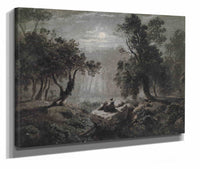 Eine Romantische Waldlandschaft Im Mondlicht by Oswald Achenbach