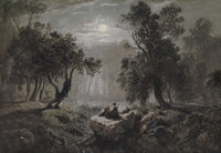Eine Romantische Waldlandschaft Im Mondlicht by Oswald Achenbach