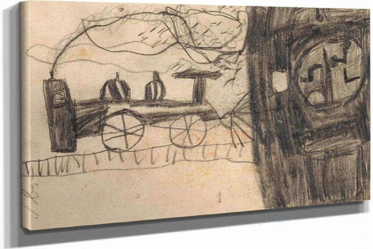 Eisenbahn Kinderzeichnung by Egon Schiele