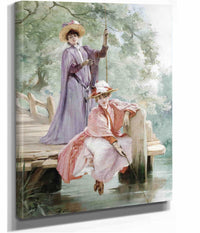 Elegant Ladies Fishing by Georges Jules Victor Clairin