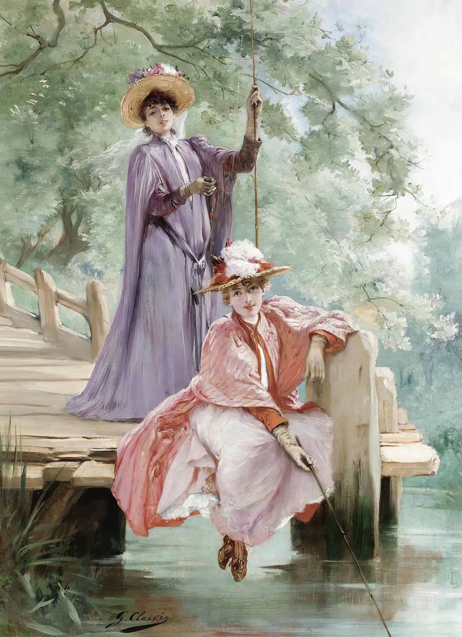 Elegant Ladies Fishing by Georges Jules Victor Clairin
