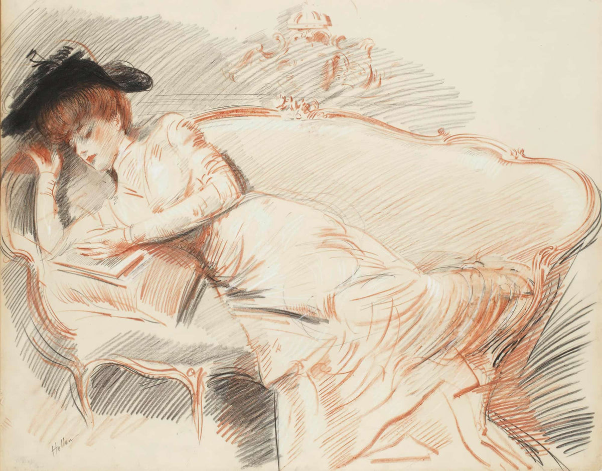 Elegante Lisant Sur Un Canape by Paul Cesar Helleu
