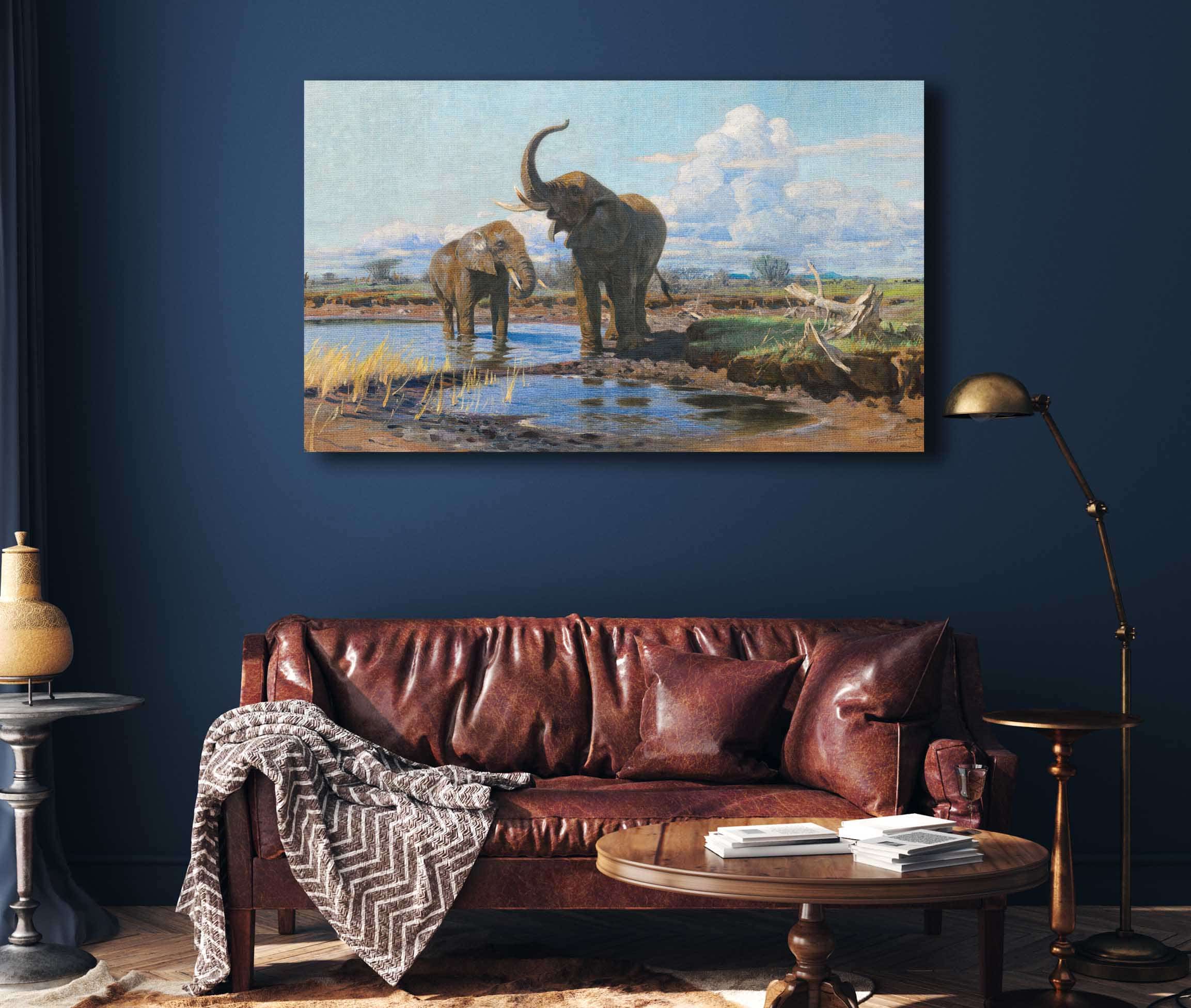 Elephants At A Waterhole by Wilhelm Kuhnert