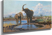 Elephants At A Waterhole by Wilhelm Kuhnert