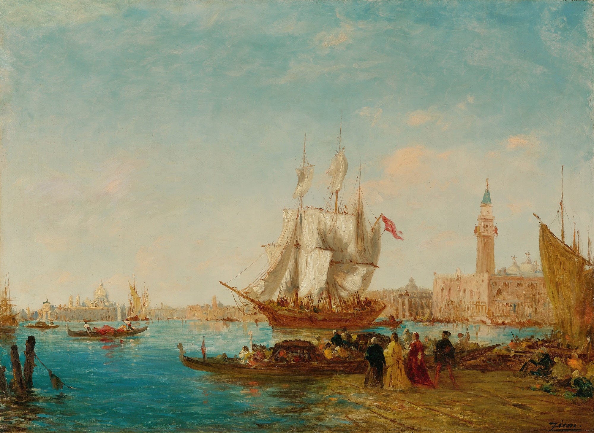 Embarquement Sur Le Quai Des Esclavons by Felix Ziem