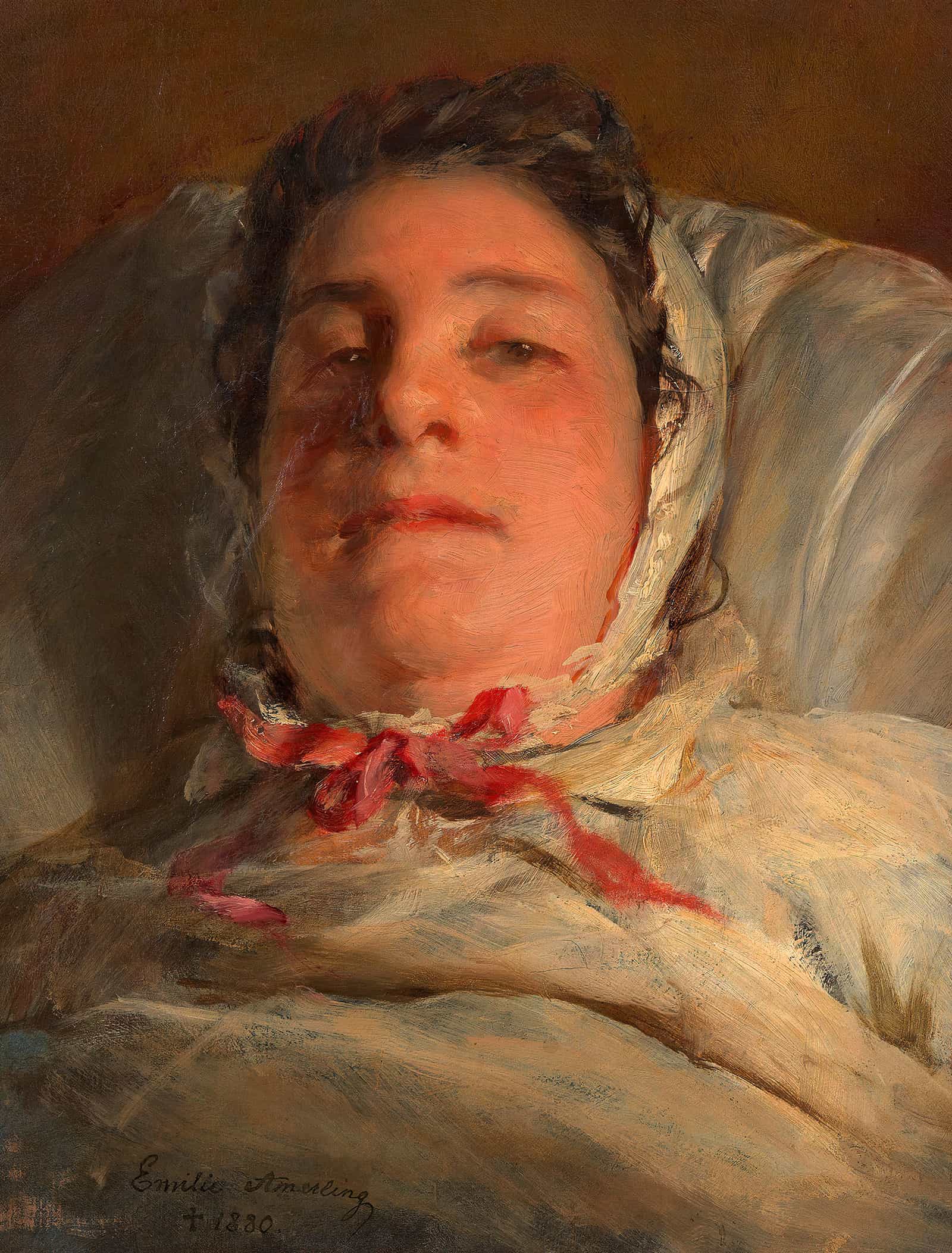 Emilie Amerling Geb Heinrich Auf Dem Krankenbett  Frau Des Kunstlers by Friedrich Von Amerling