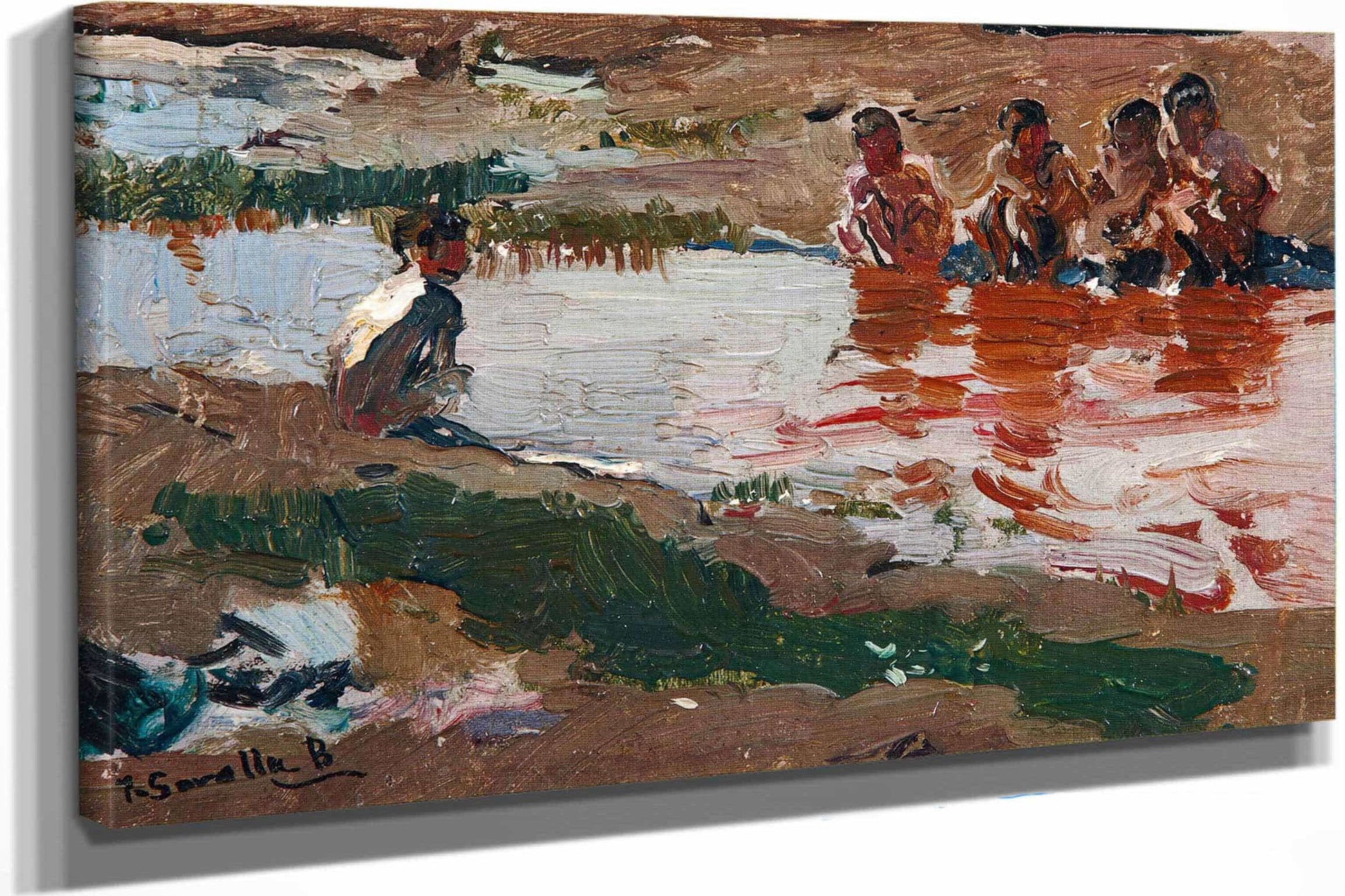 En El Rio At The Riverside by Joaquin Sorolla