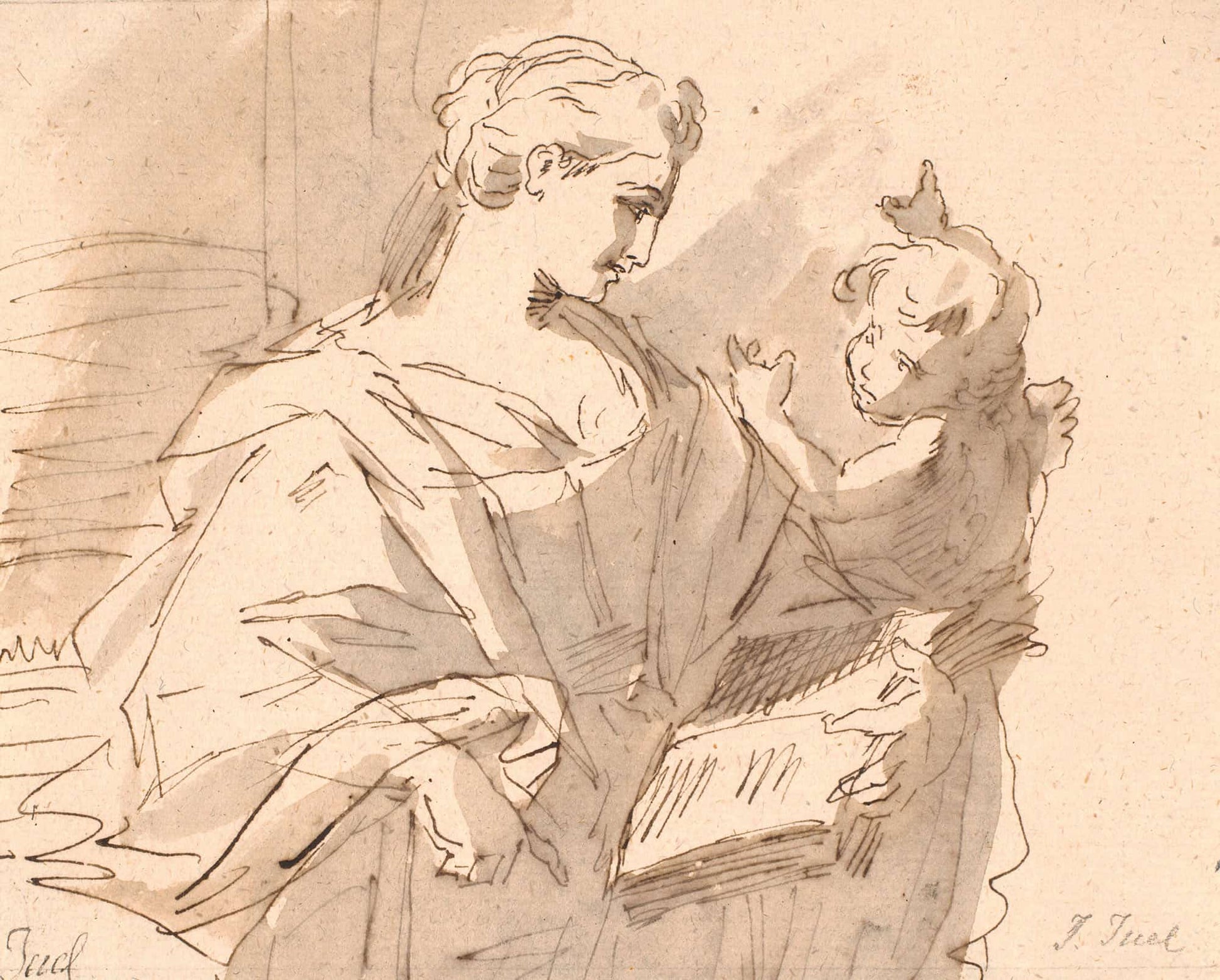 En Helgeninde Med En Bog Og En Putto by Jens Juel
