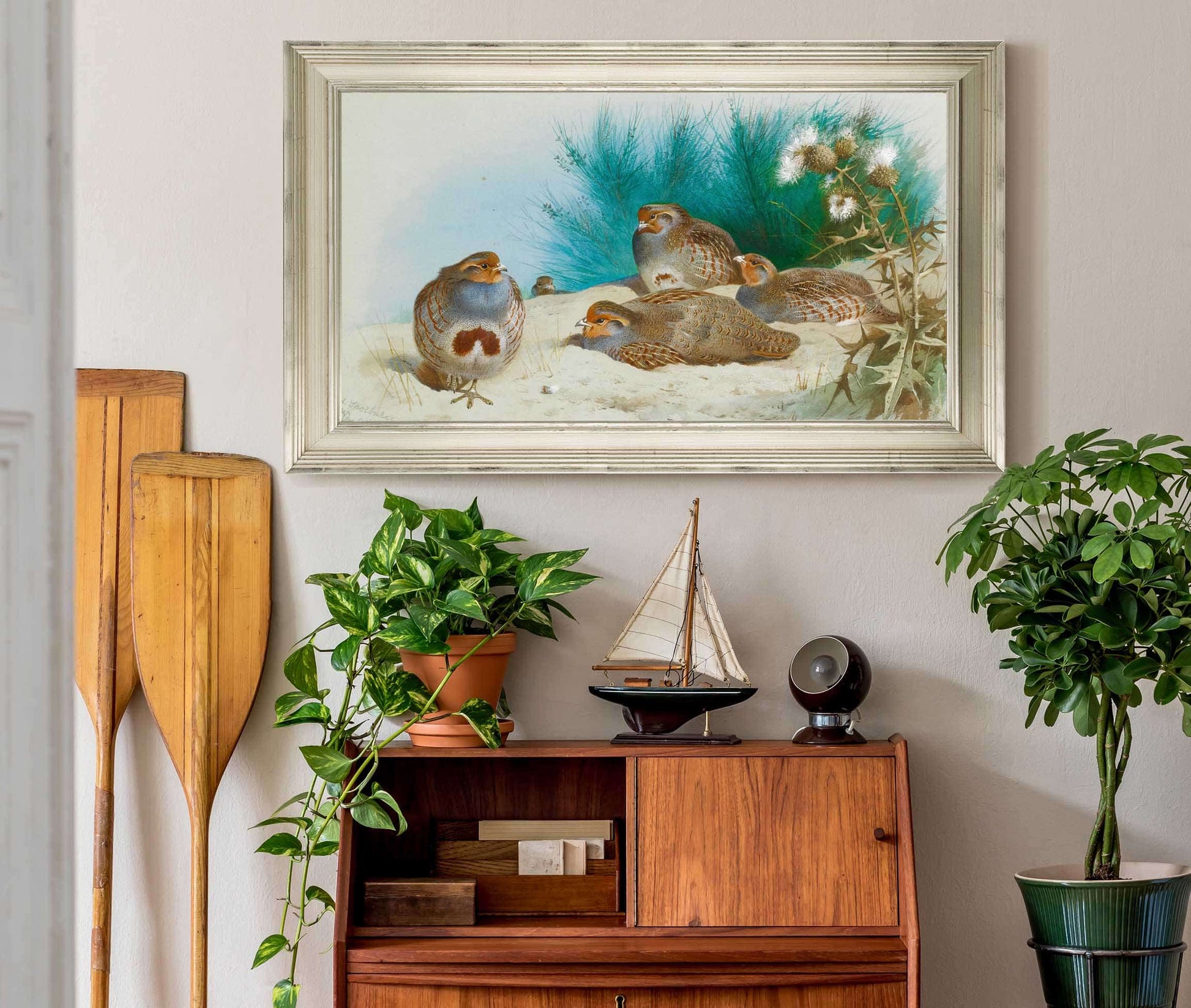 English Partridge With Gorse And Thistles by Archibald Thorburn