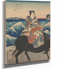Enoshima Island Figure On An Ox Waves by Ando Hiroshige