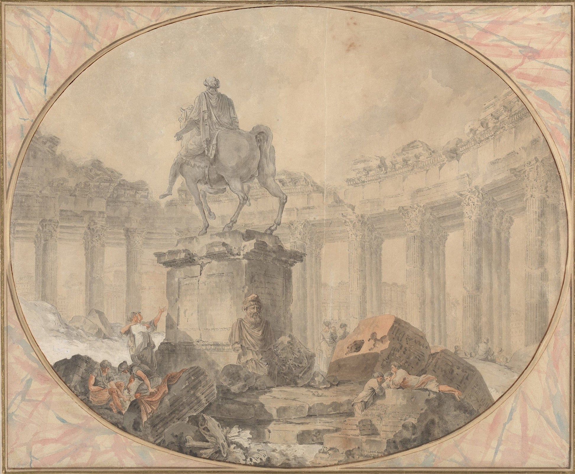 Equestrian Statue Of Marcus Aurelius by Hubert Robert