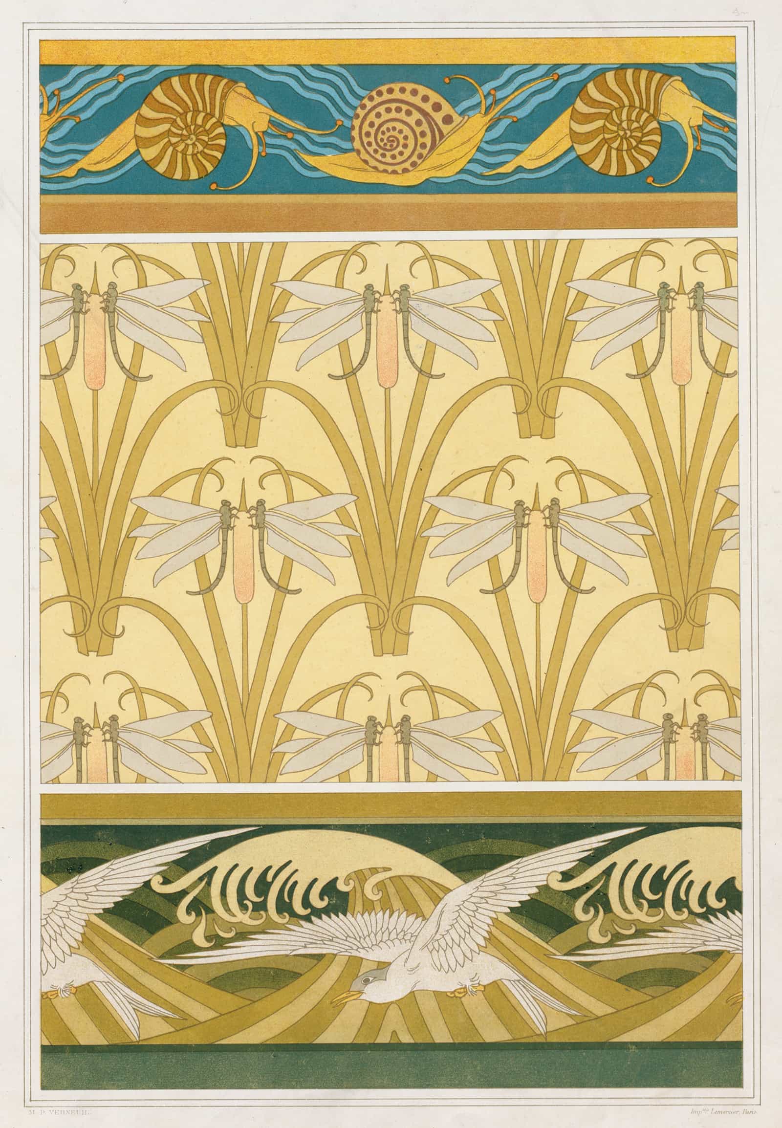 Escargots Bordure Libellule Et Roseaux Papier Peint Mouettes Bordure by Maurice Pillard Verneuil