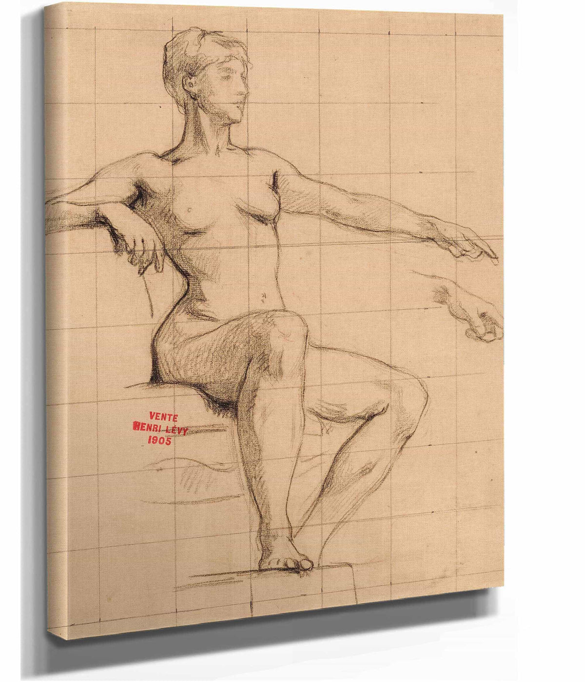 Etude De Jeune Femme Nue Assise Pointant Lindex Gauche Vers Lavant by Henri Leopold Levy