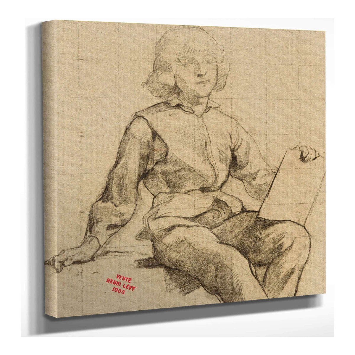 Etude De Jeune Homme Assis Tenant Une Tablette by Henri Leopold Levy