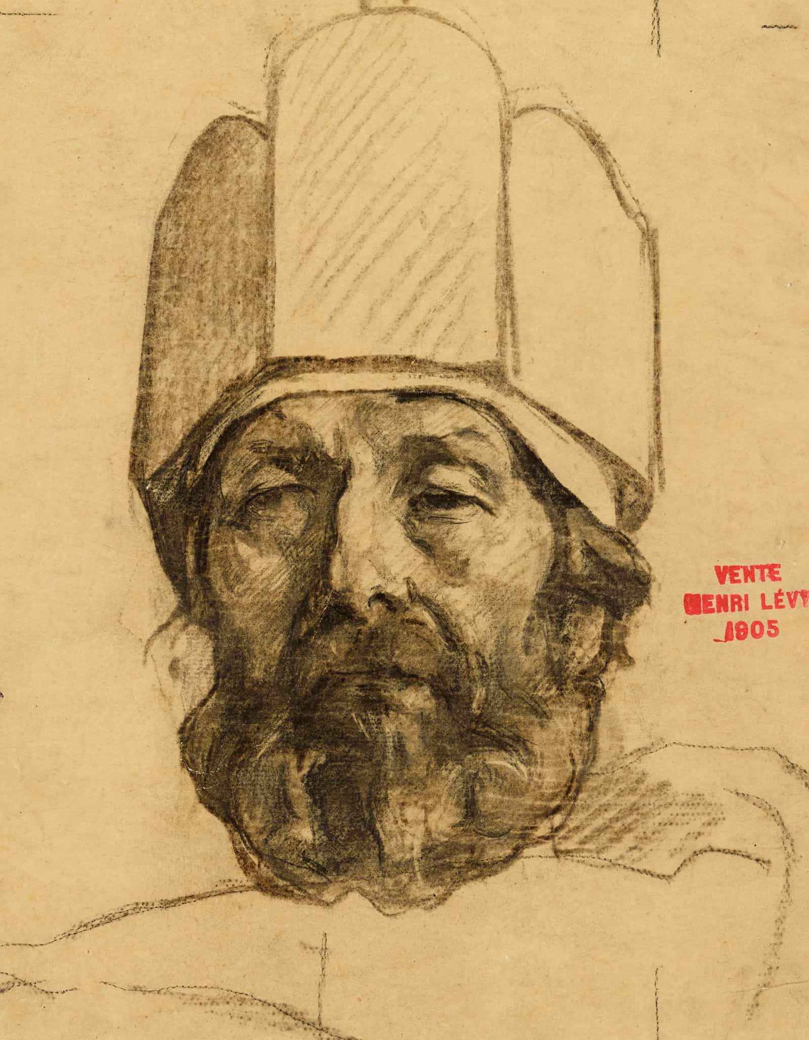 Etude De Visage Dhomme Coiffe Dune Couronne by Henri Leopold Levy