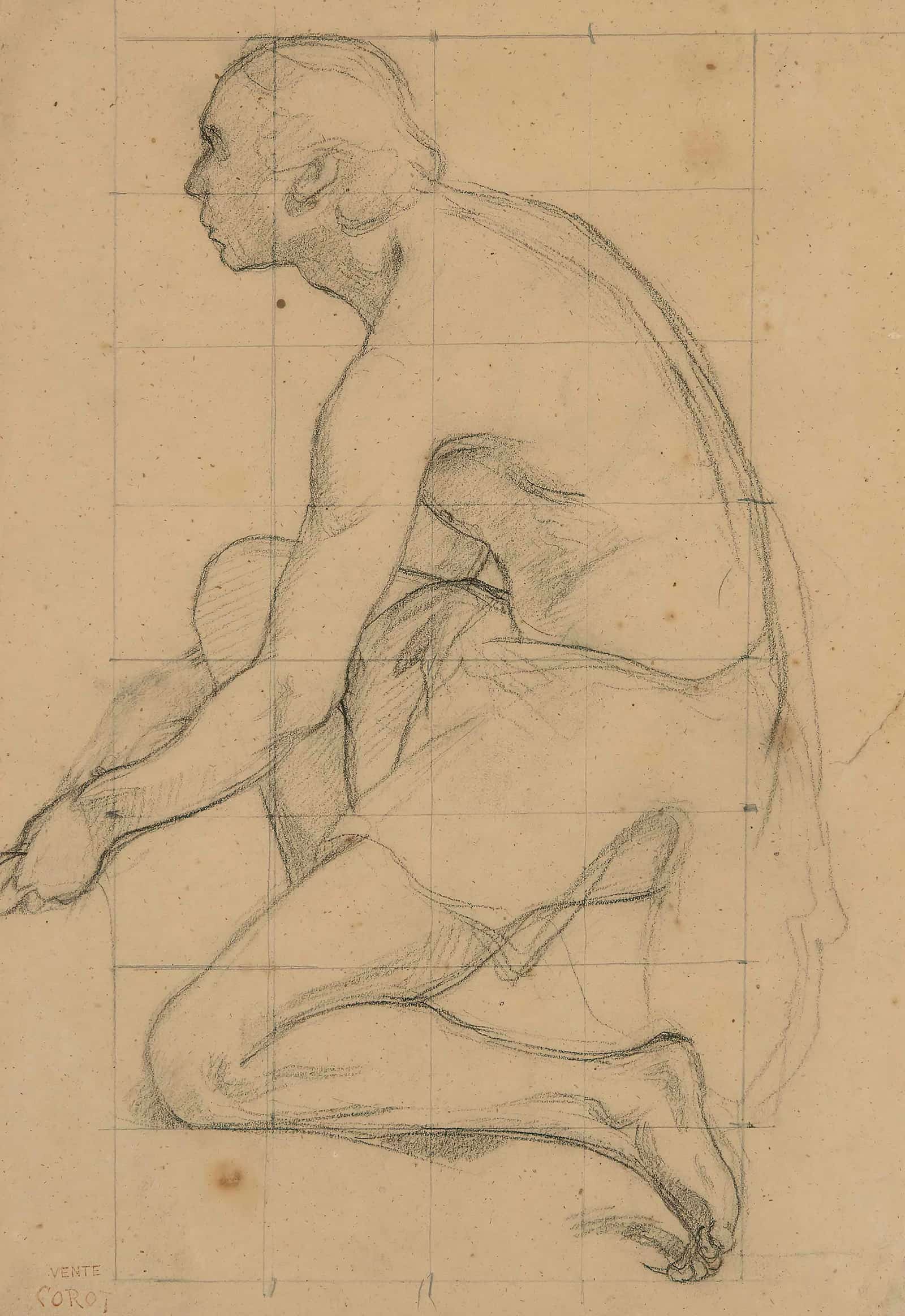 Etude Dhomme Agenouille by Jean Baptiste Camille Corot