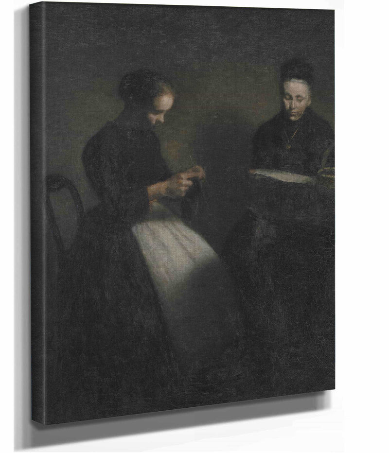 Evening In The Drawing Room The Artists Mother And Wife by Vilhelm Hammershoi