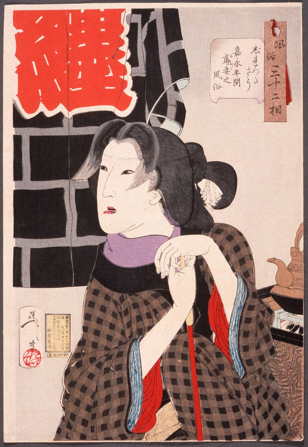 Expectant The Wife Of A Fireman In The Kaei Period  by Tsukioka Yoshitoshi