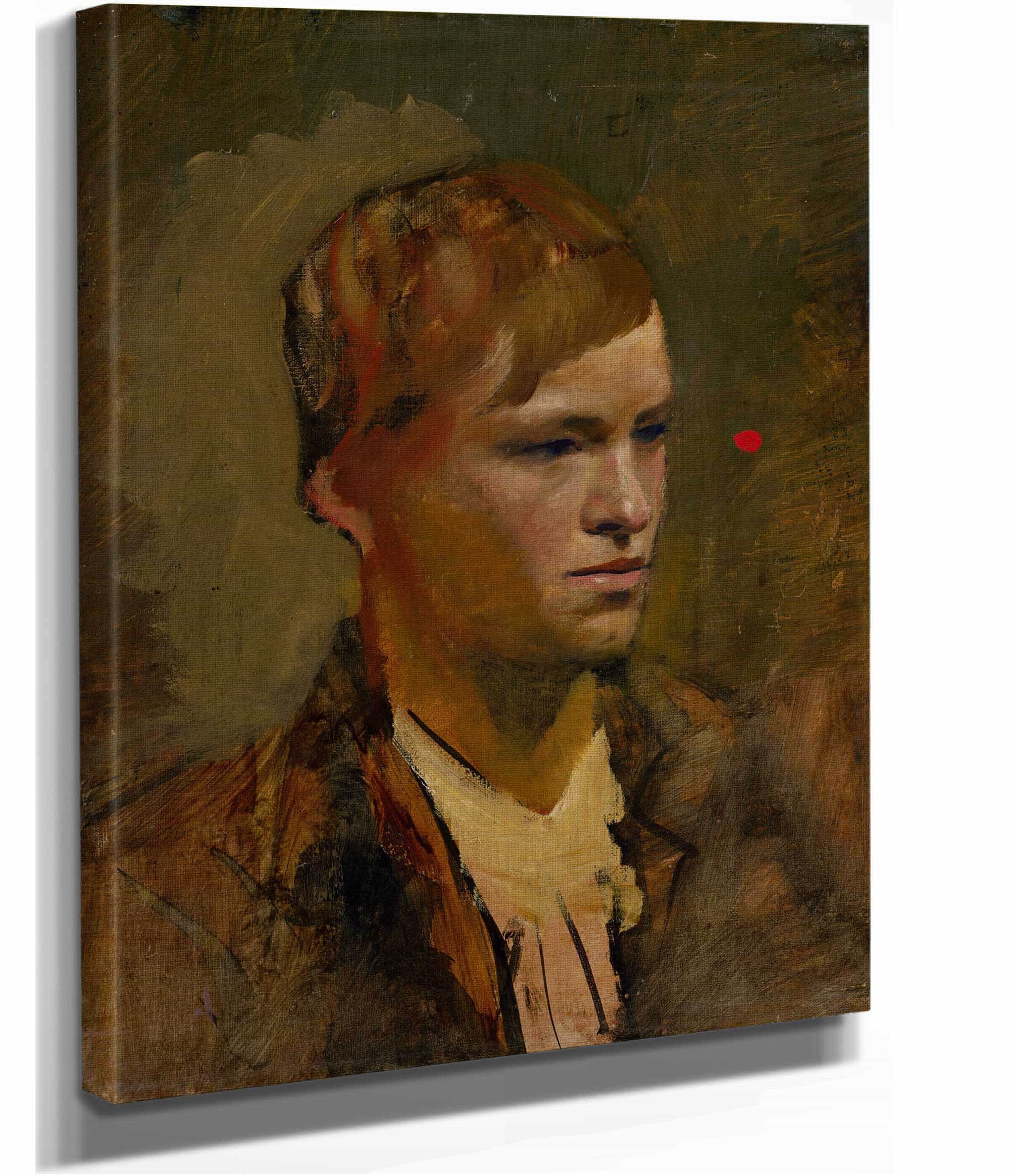 Fair Headed Boy With Red Point In The Background   by Ladislav Mednyanszky