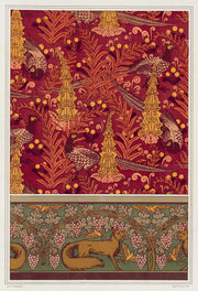 Faisans Ordinaires Digitales Fougeres Et Pissenlit Etoffe Imprimee Renard Oiseaux Et Vigne Bordure by Maurice Pillard Verneuil