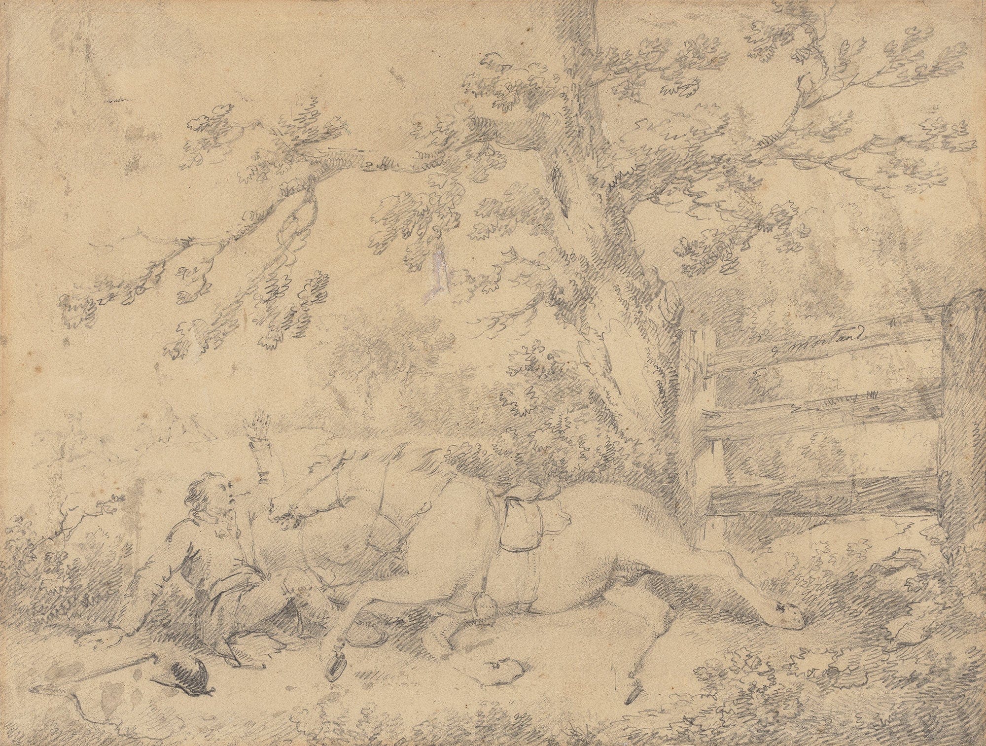 Fallen Horse And Rider The Hunt Disappearing Left by George Morland