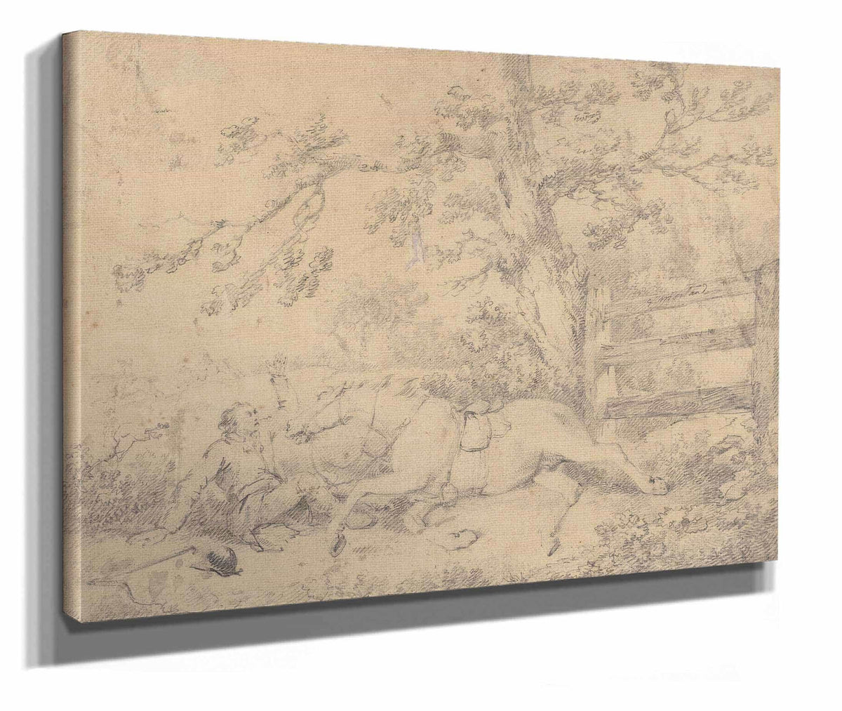 Fallen Horse And Rider The Hunt Disappearing Left by George Morland